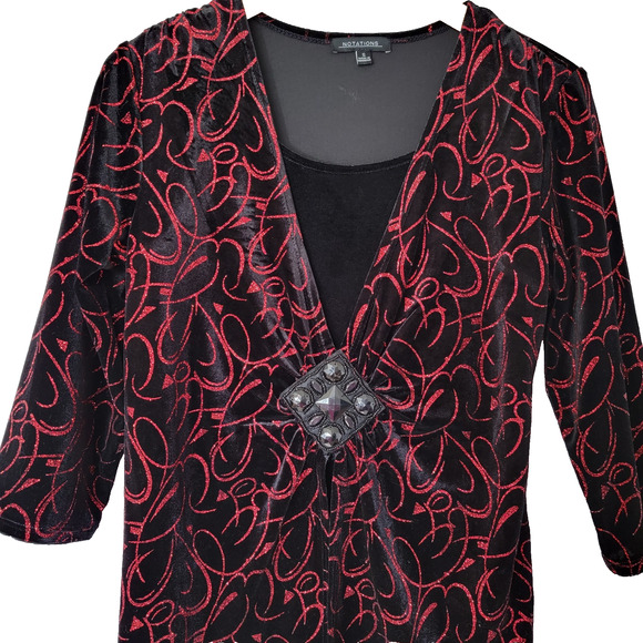 Black Velvet Red Sequin Top Sz S Christmas Holidays Sparkle Whimsygoth Notations - Picture 2 of 10